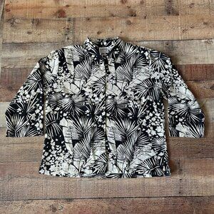 Chico's Design Womens 3/4 Sleeve Silk Blend Floral Print Button-Up Shirt Size 2